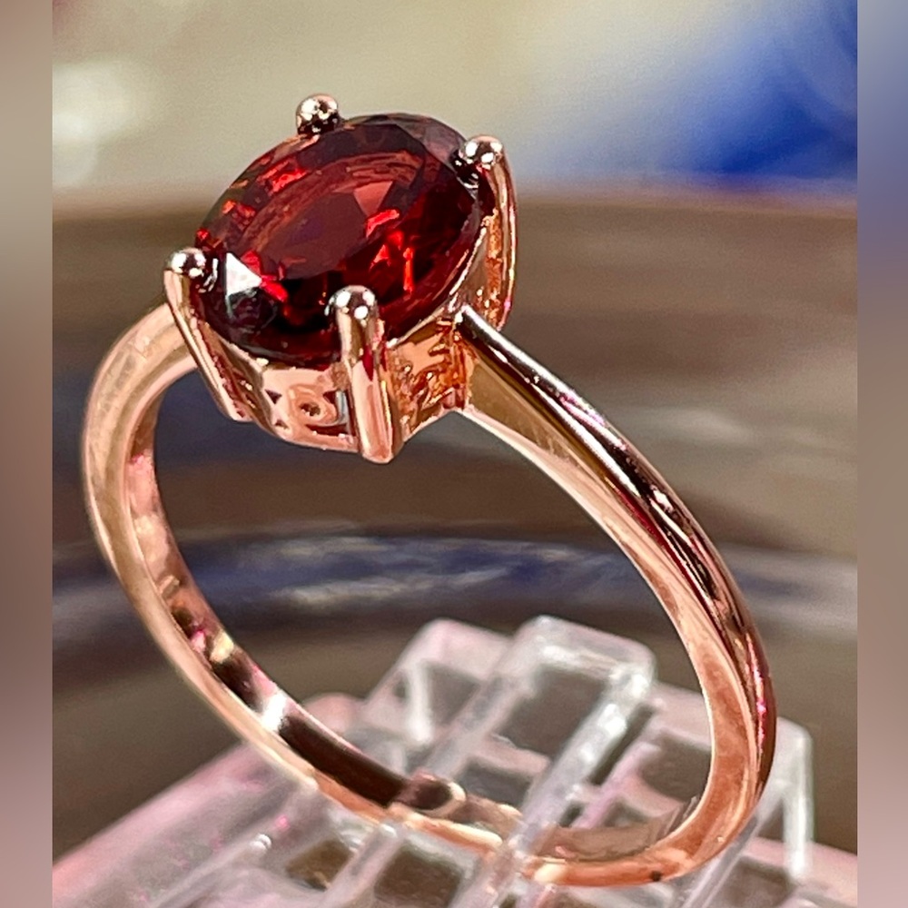GARNET 14k Rose Gold ring over silver